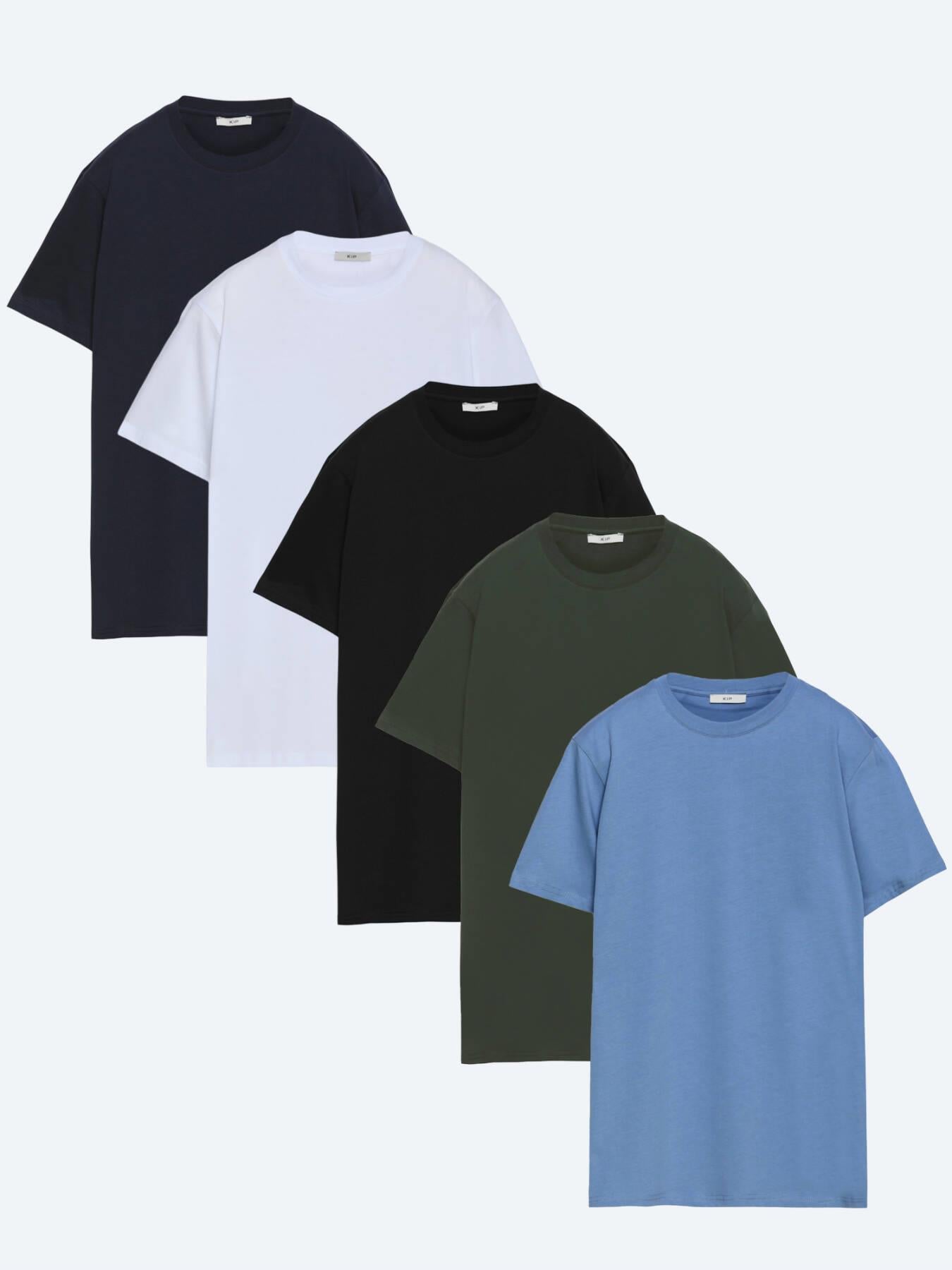 Çok Renkli 5'li Düz %100 Pamuk T-shirt