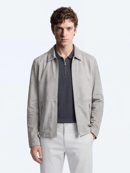 Gri Regular Fit Gömlek Yaka Smart Casual Çift Taraflı Deri Mont