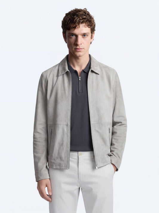 Gri Regular Fit Gömlek Yaka Smart Casual Çift Taraflı Deri Mont