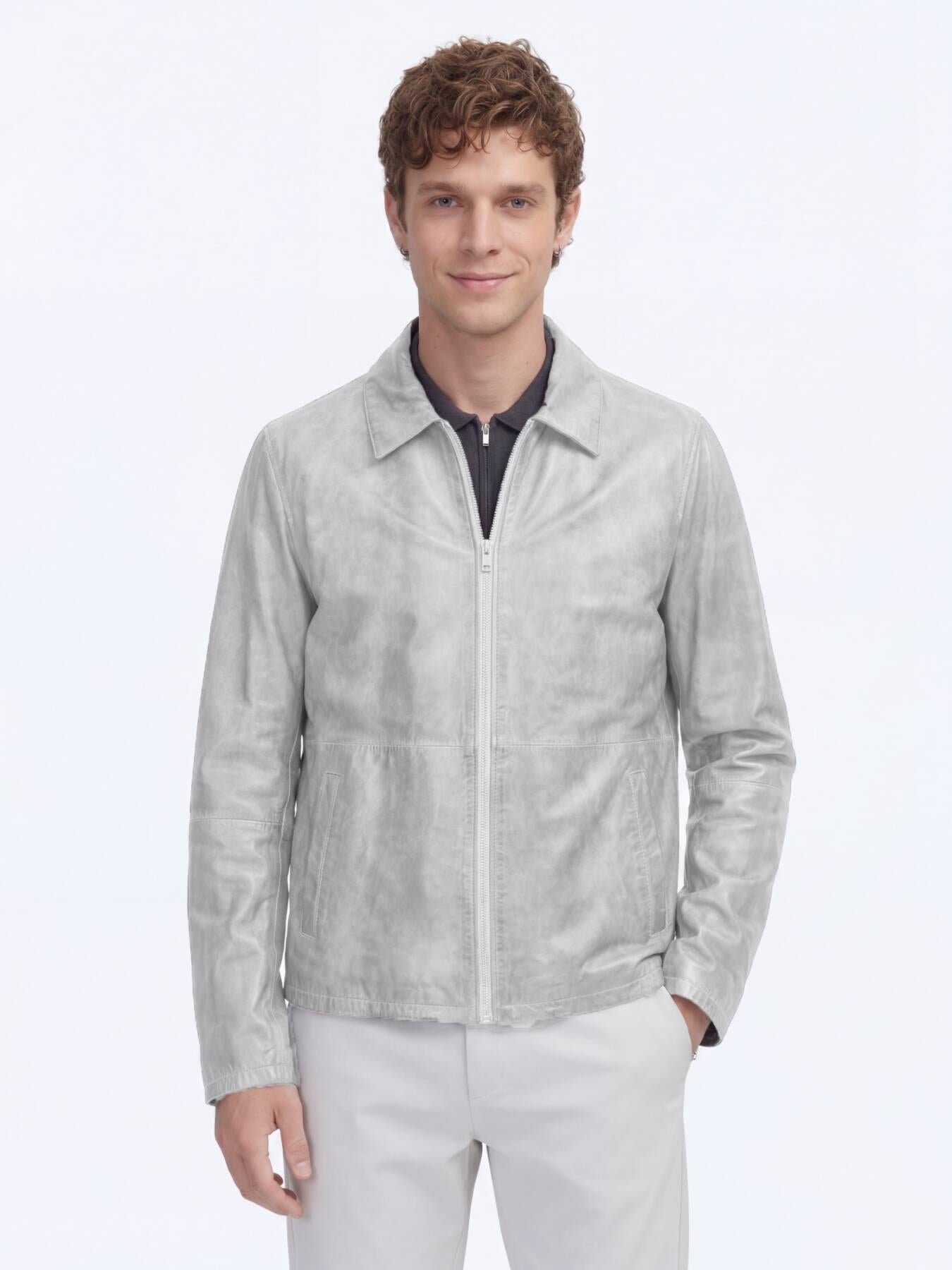 Gri Regular Fit Gömlek Yaka Smart Casual Çift Taraflı Deri Mont