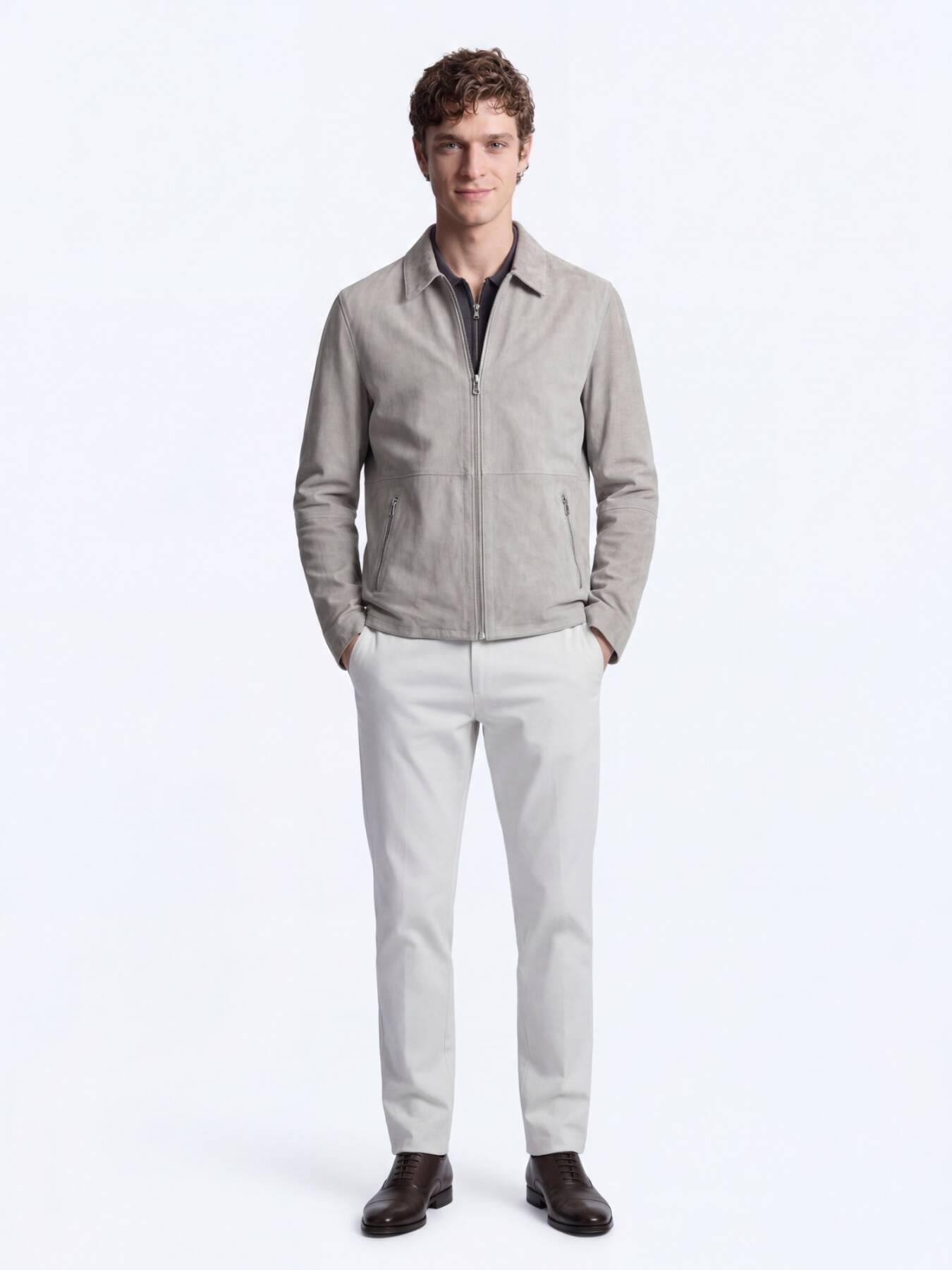 Gri Regular Fit Gömlek Yaka Smart Casual Çift Taraflı Deri Mont