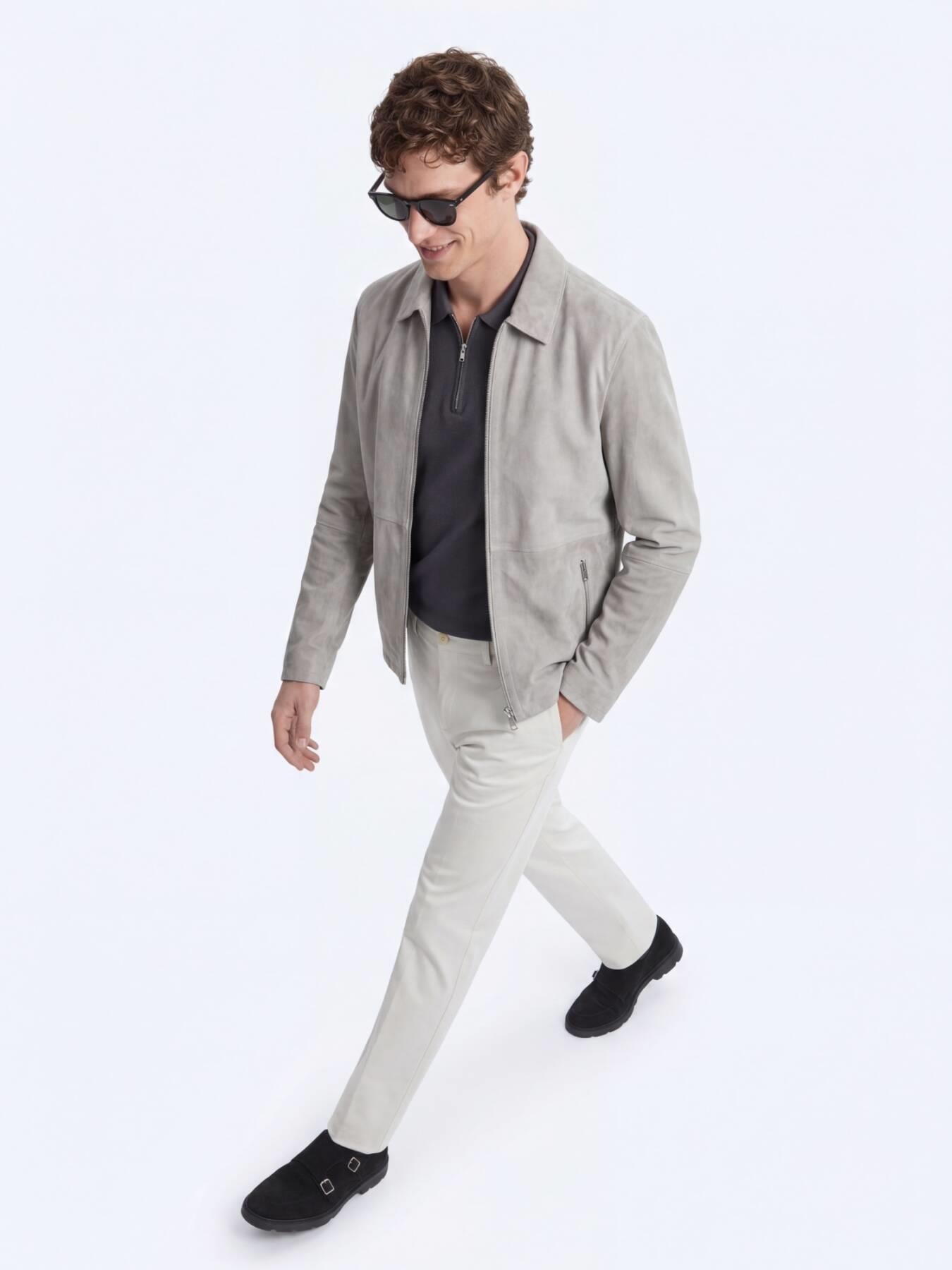 Gri Regular Fit Gömlek Yaka Smart Casual Çift Taraflı Deri Mont