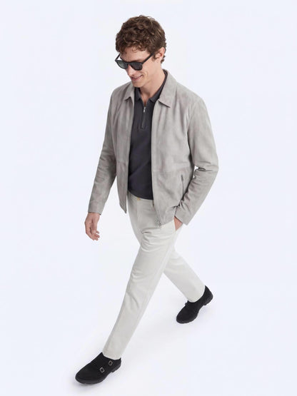 Gri Regular Fit Gömlek Yaka Smart Casual Çift Taraflı Deri Mont