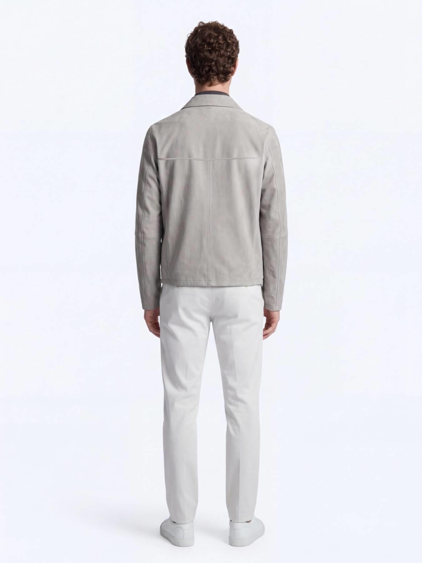 Gri Regular Fit Gömlek Yaka Smart Casual Çift Taraflı Deri Mont