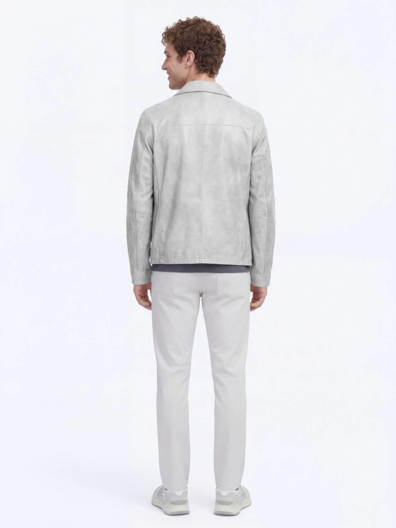 Gri Regular Fit Gömlek Yaka Smart Casual Çift Taraflı Deri Mont