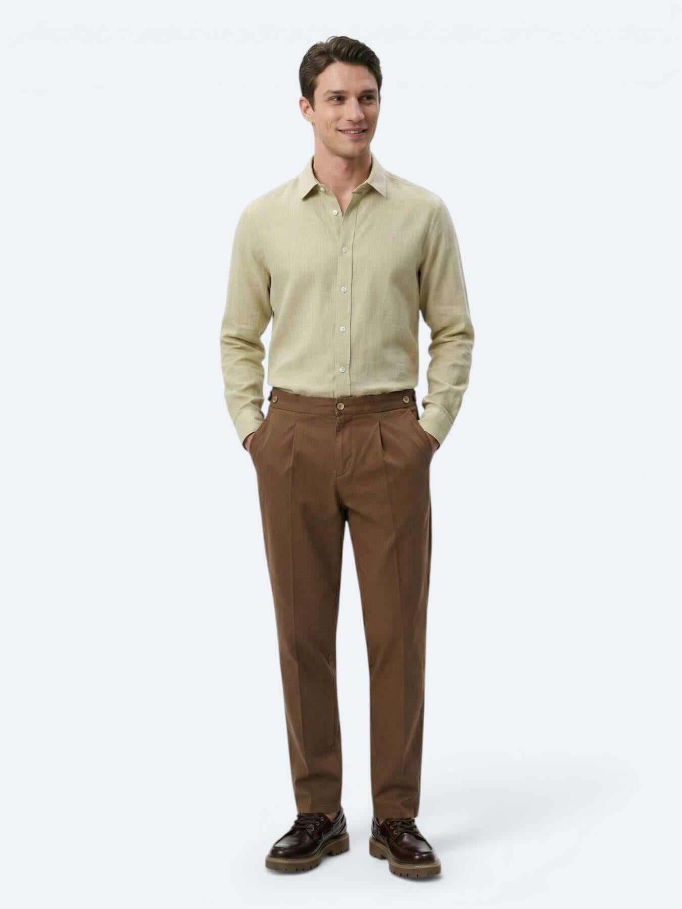 Bakır Düz Dokuma Regular Fit Casual Pamuk Karışımlı Pantolon