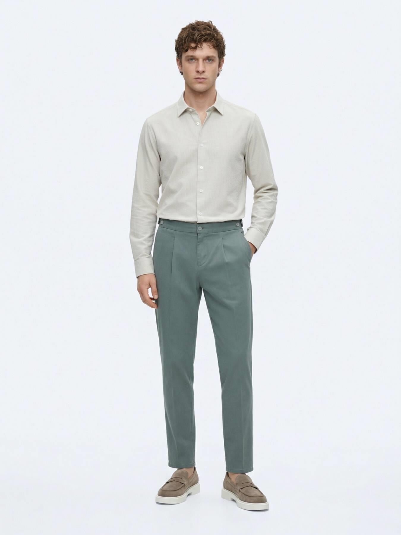 Mint Düz Dokuma Regular Fit Casual Pamuk Karışımlı Pantolon