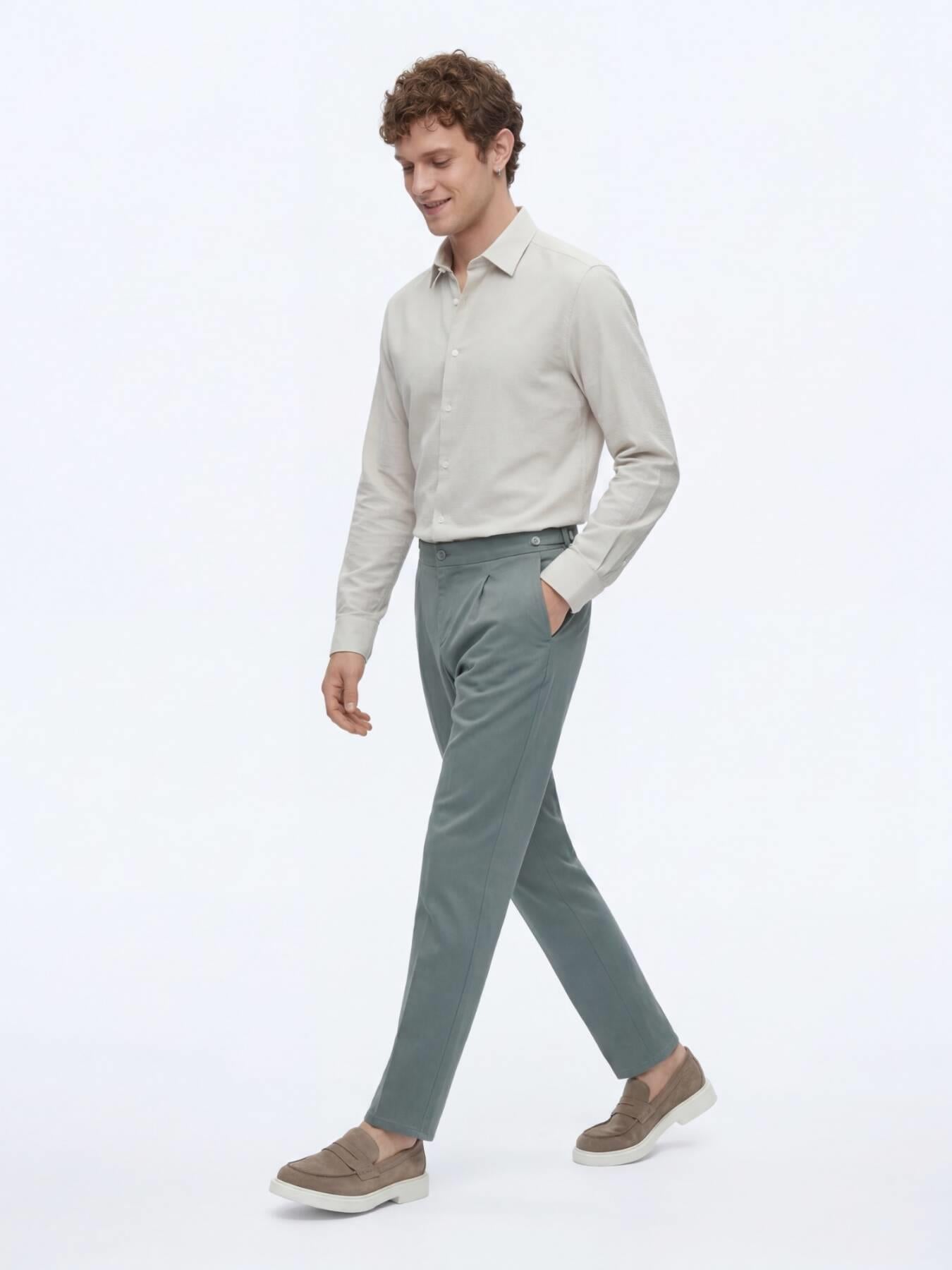 Mint Düz Dokuma Regular Fit Casual Pamuk Karışımlı Pantolon