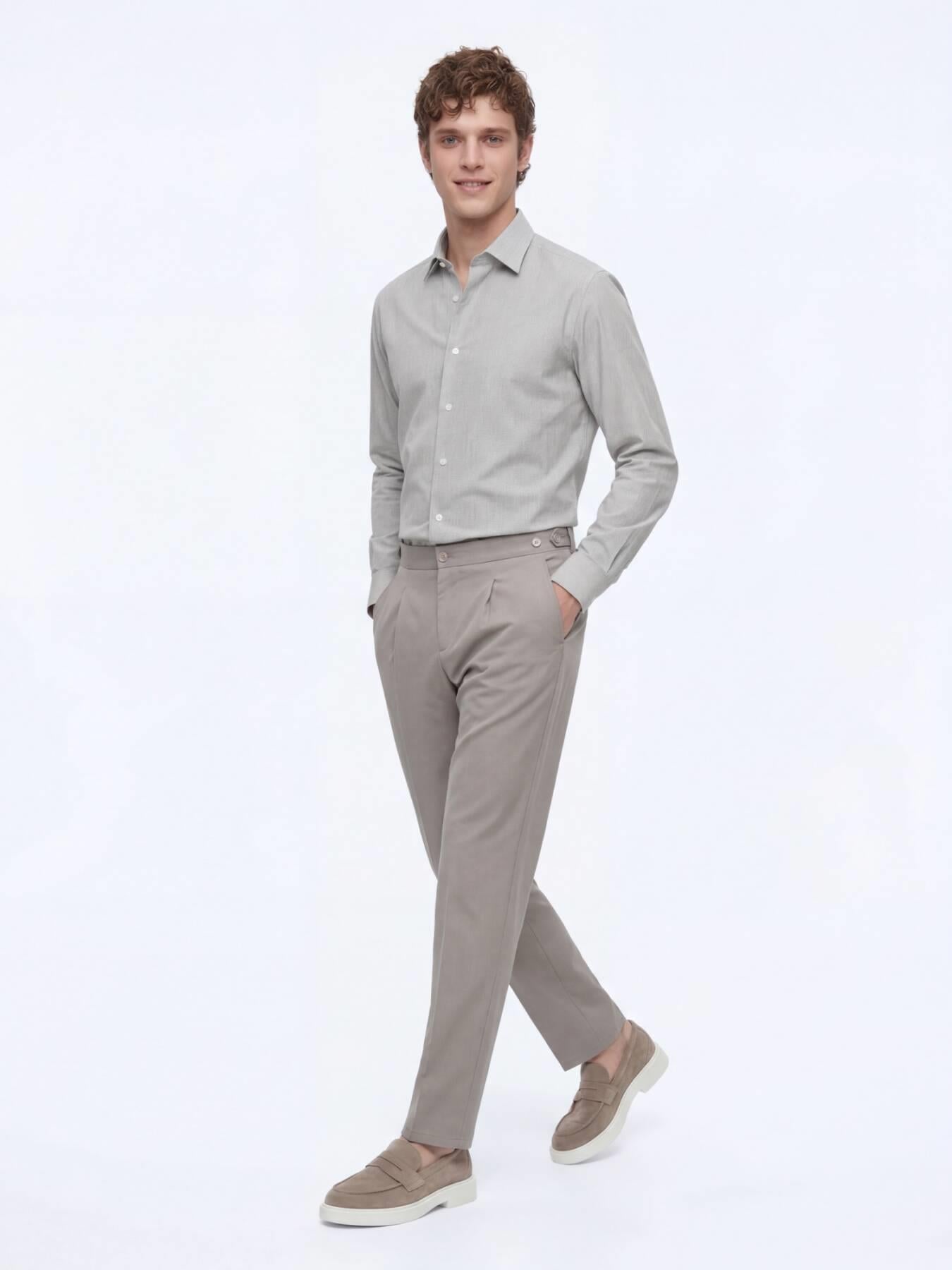 Vizon Düz Dokuma Regular Fit Casual Pamuk Karışımlı Pantolon