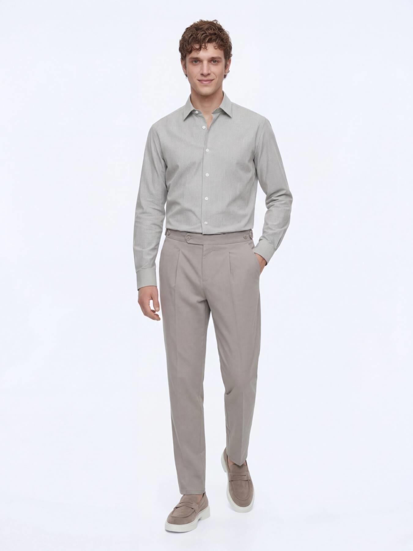 Vizon Düz Dokuma Regular Fit Casual Pamuk Karışımlı Pantolon