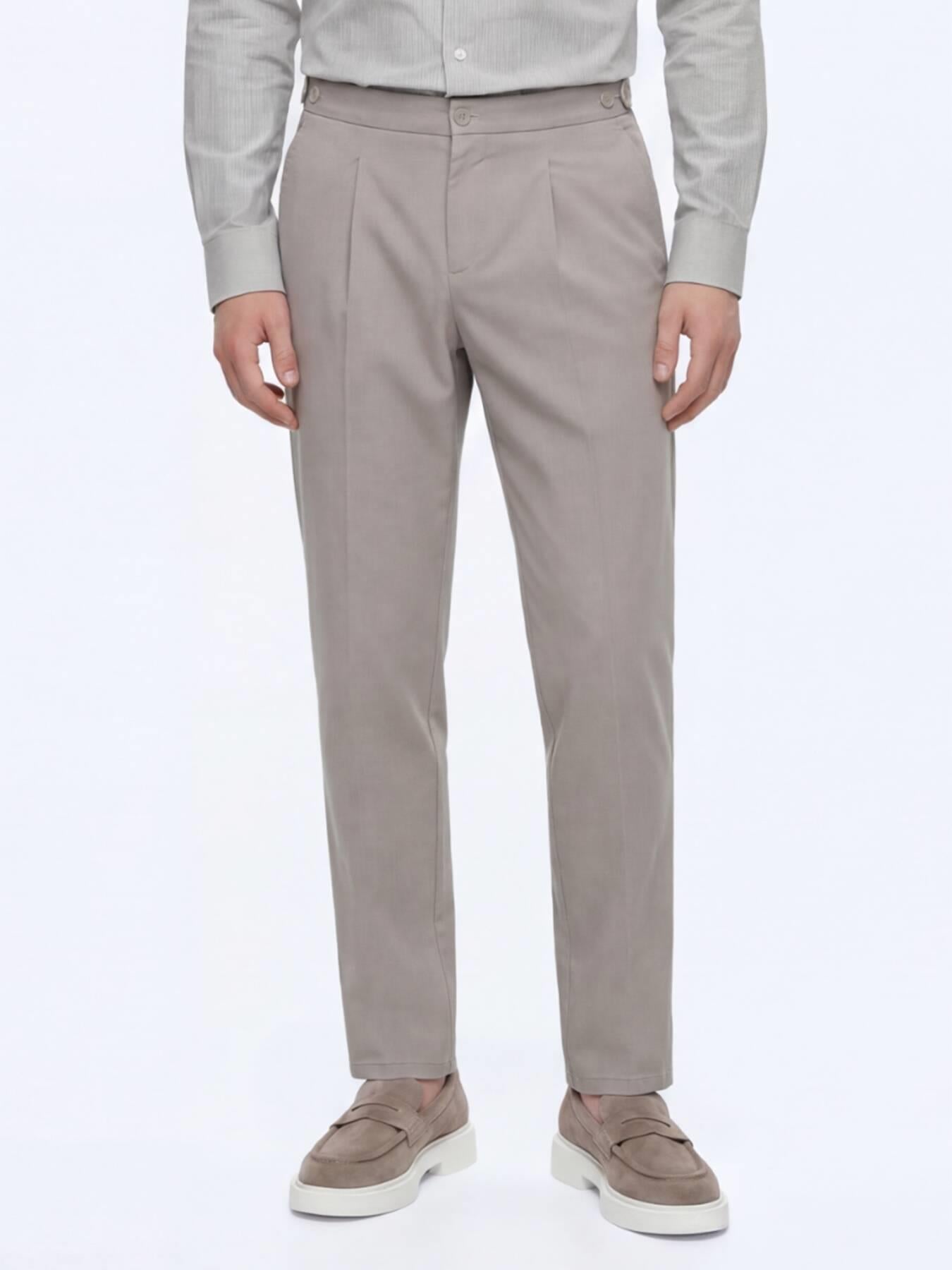 Vizon Düz Dokuma Regular Fit Casual Pamuk Karışımlı Pantolon