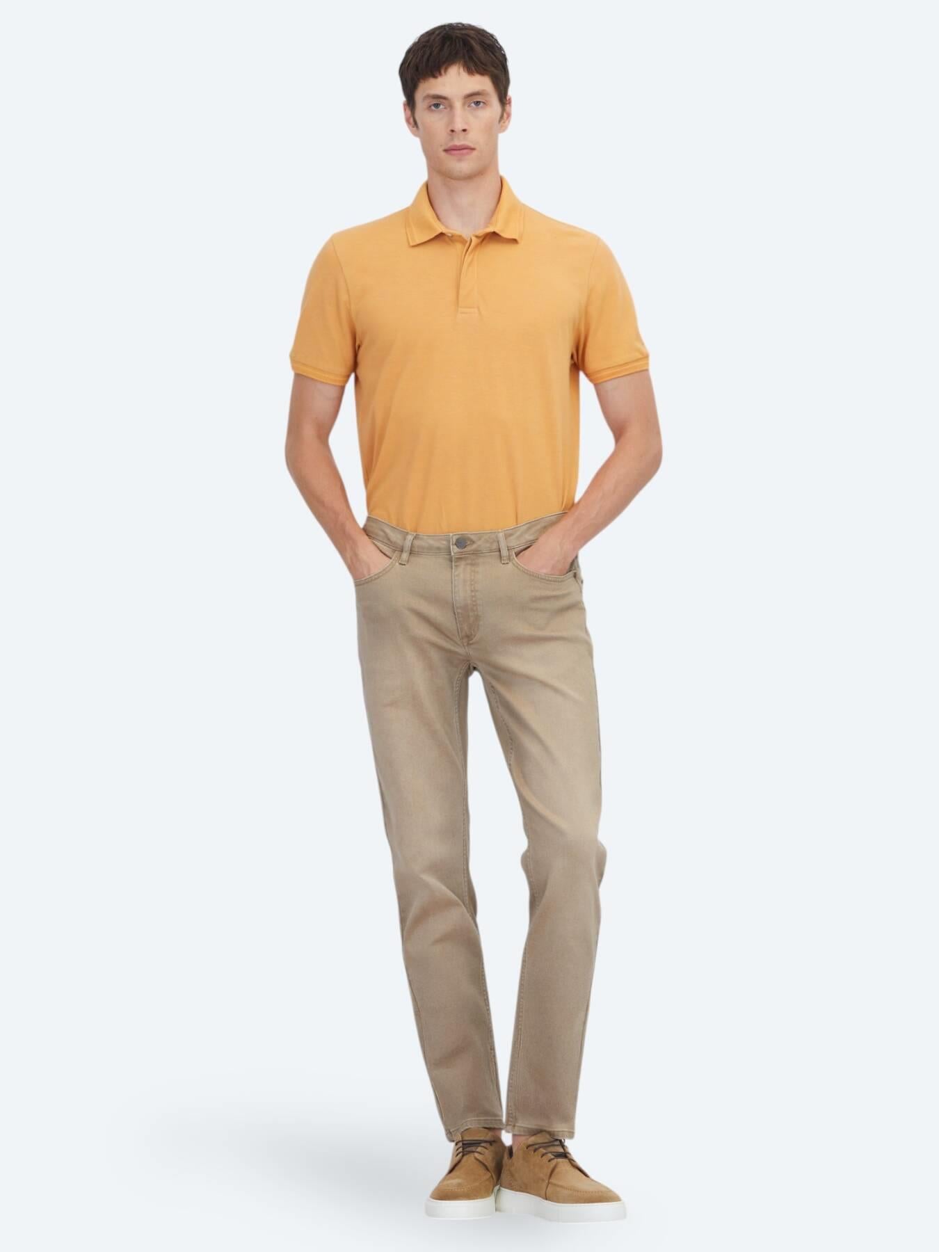 Deve Tüyü Slim Fit Denim Pamuk Karışımlı Pantolon