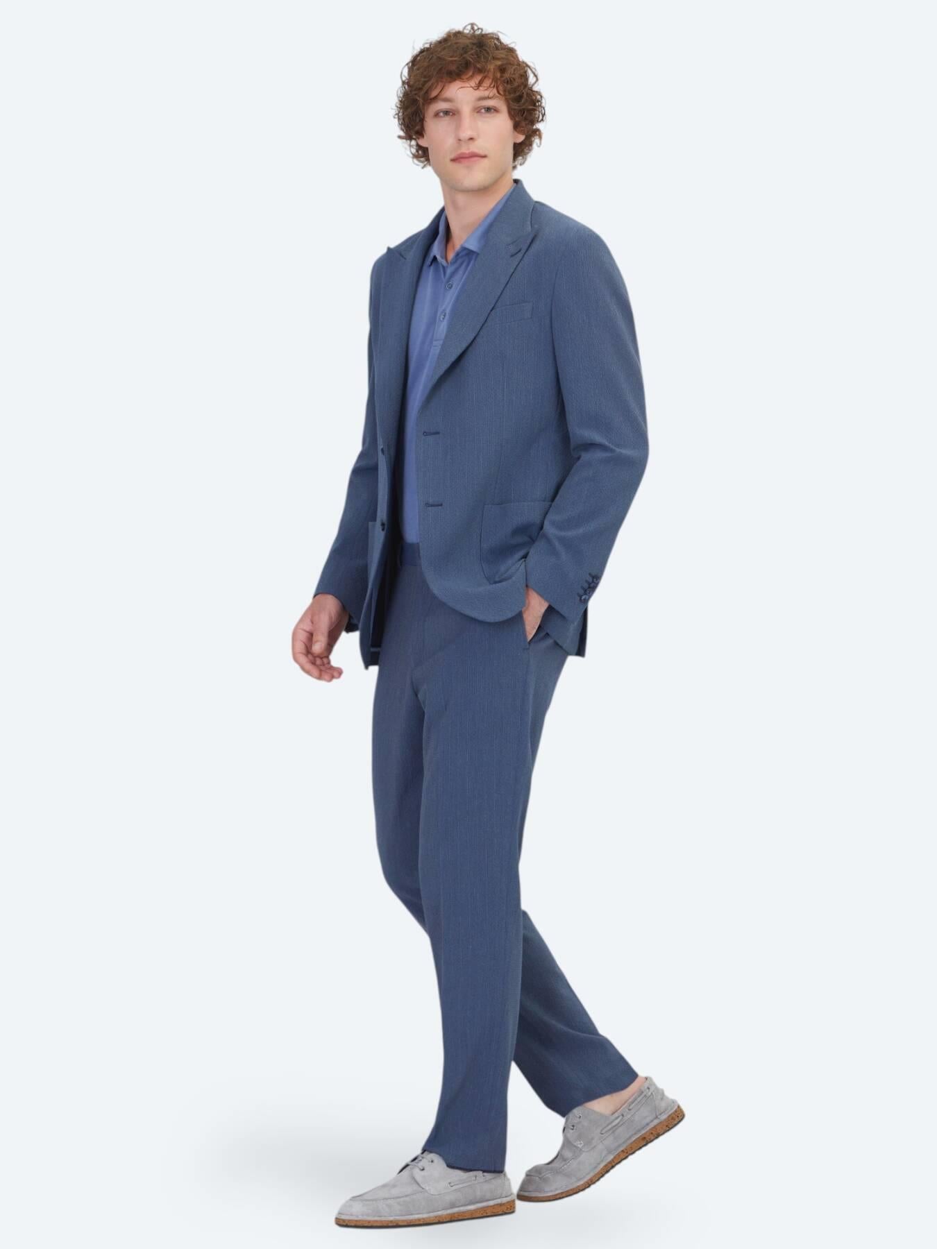 Mavi Çizgili Comfort Fit Takım Elbise