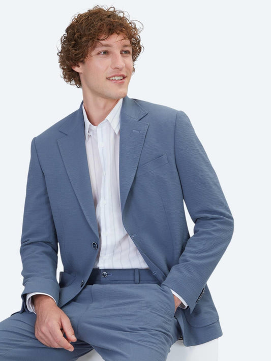 Mavi Çizgili Modern Fit Takım Elbise