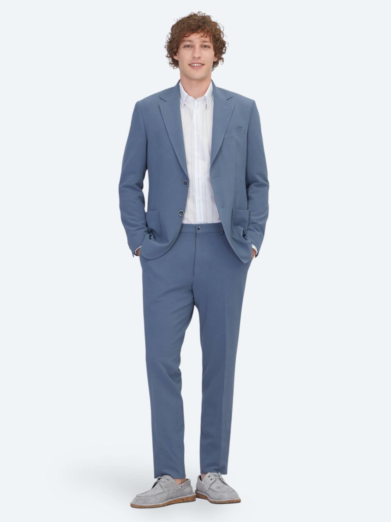 Mavi Çizgili Modern Fit Takım Elbise