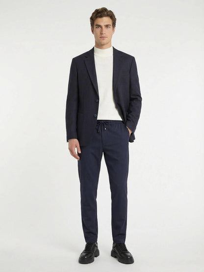 Lacivert Desenli Modern Fit Yün Karışımlı Ceket