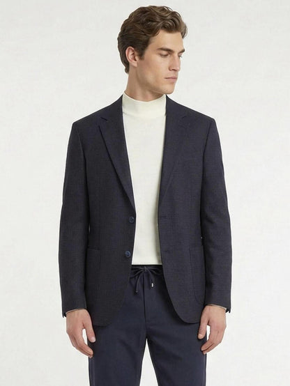 Lacivert Desenli Modern Fit Yün Karışımlı Ceket