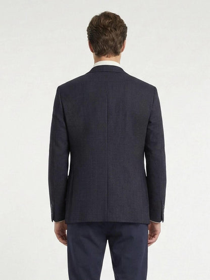 Lacivert Desenli Modern Fit Yün Karışımlı Ceket