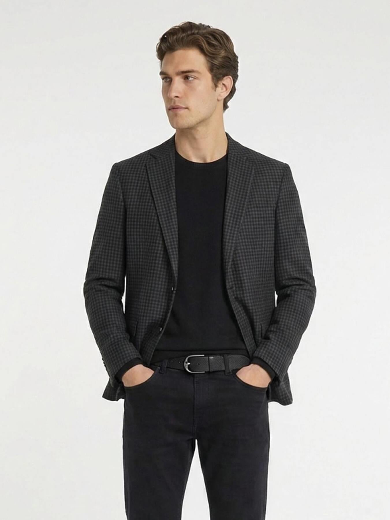 Antrasit Modern Fit Yün Karışımlı Ceket