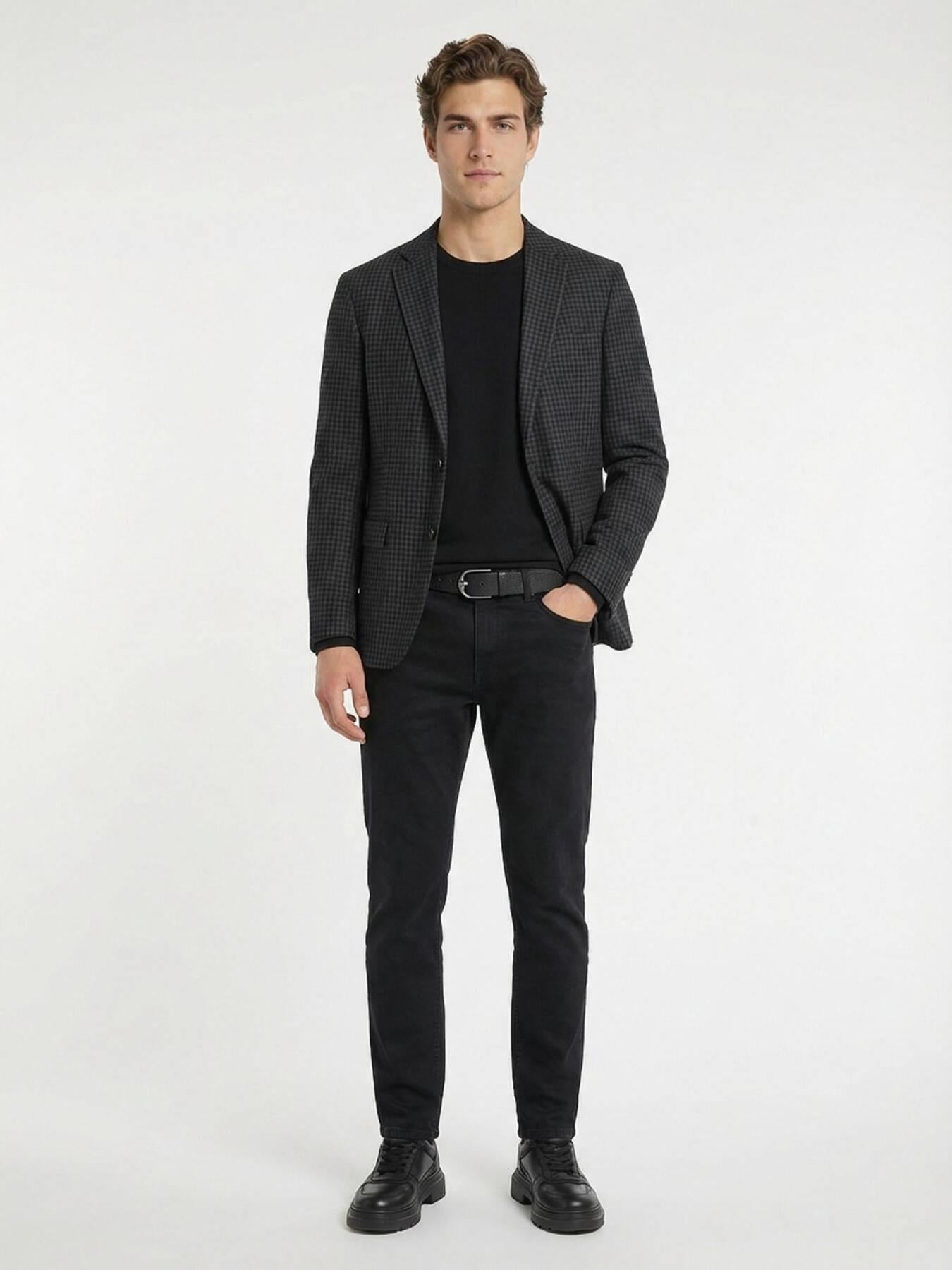 Antrasit Modern Fit Yün Karışımlı Ceket