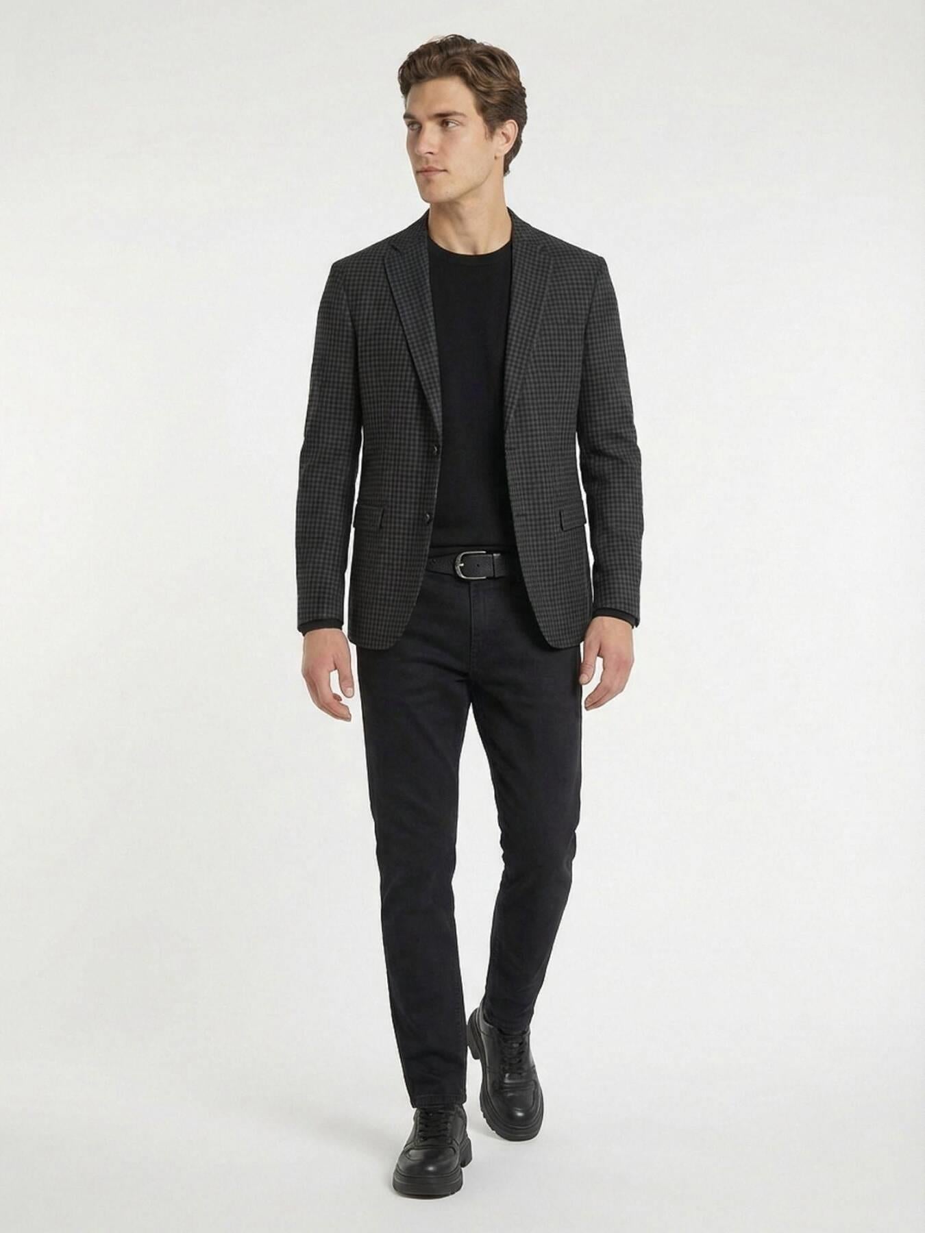 Antrasit Modern Fit Yün Karışımlı Ceket