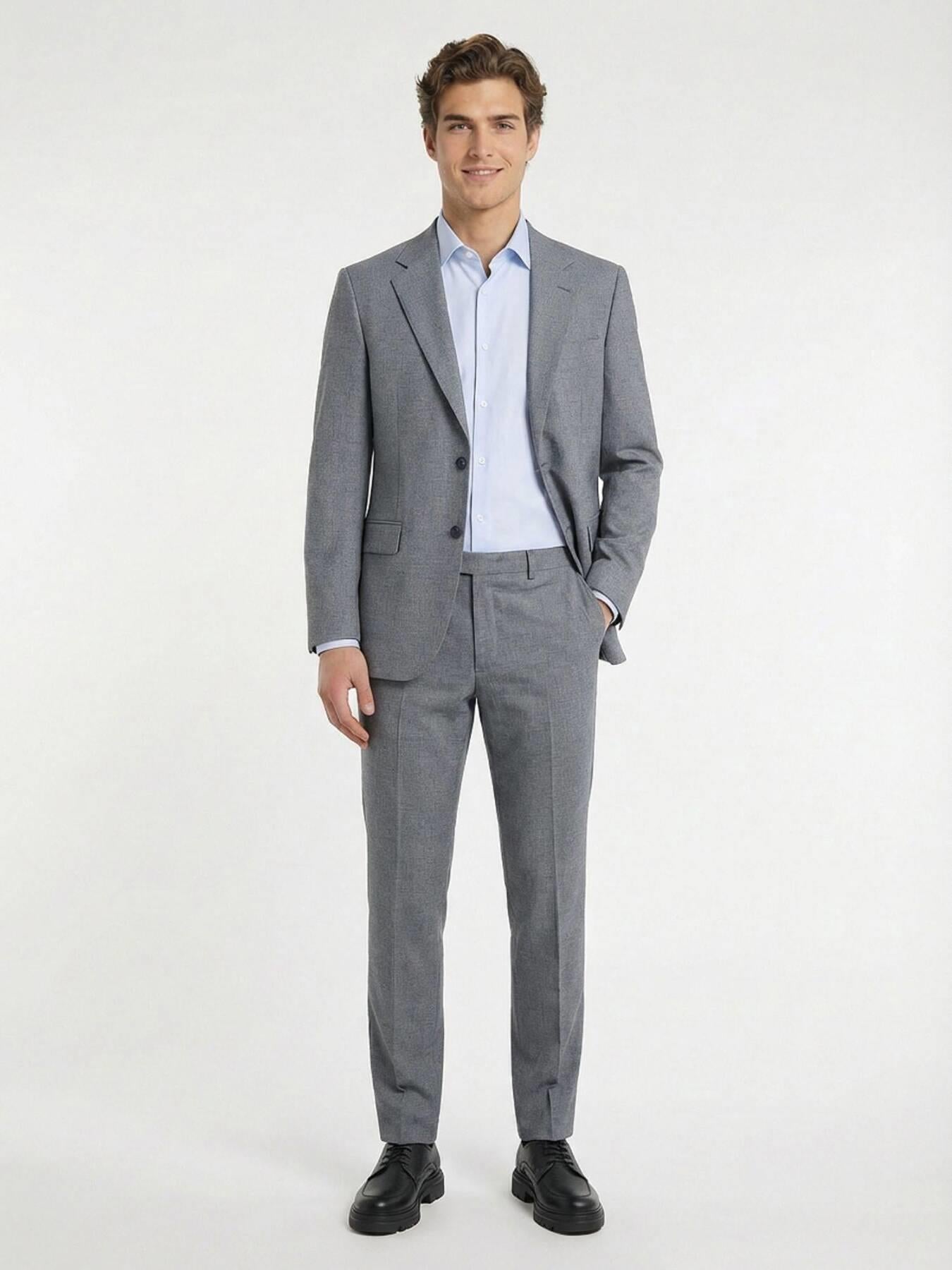 Gri Düz Modern Fit Takım Elbise
