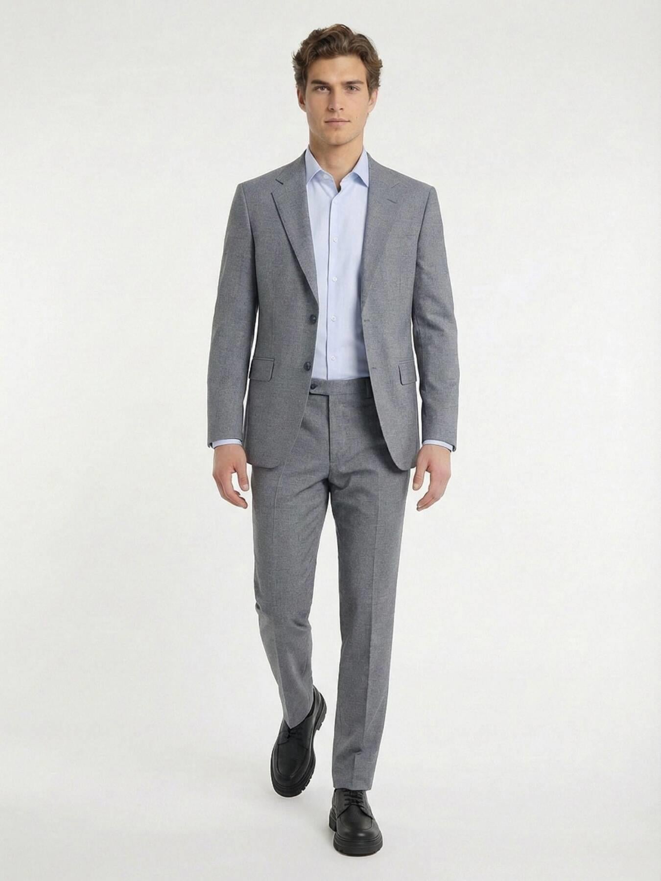 Gri Düz Modern Fit Takım Elbise