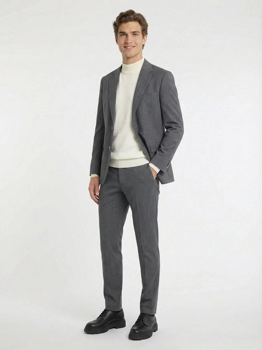 Gri Düz Modern Fit %100 Yün Takım Elbise