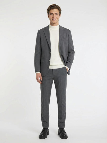 Gri Düz Modern Fit %100 Yün Takım Elbise