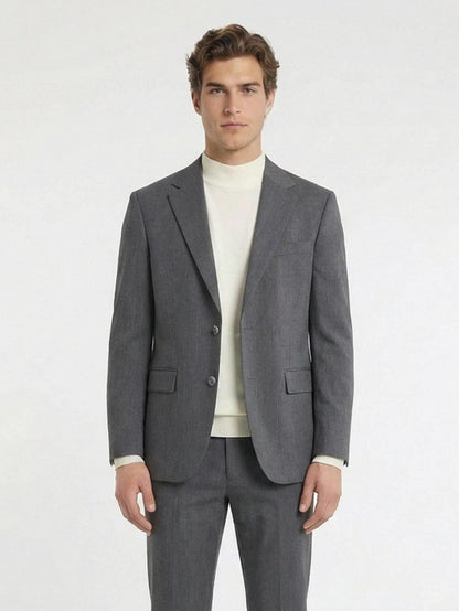 Gri Düz Modern Fit %100 Yün Takım Elbise