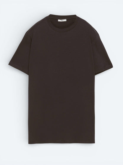 Kahverengi Düz %100 Pamuk T-shirt