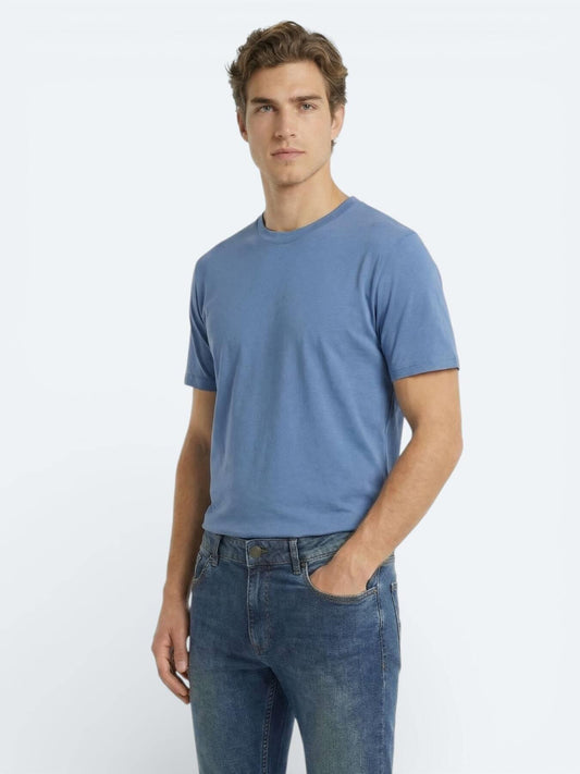Indigo Düz %100 Pamuk T-shirt