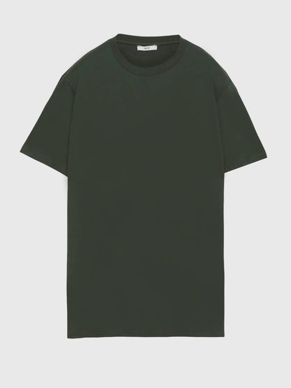 Yağ Yeşili Düz %100 Pamuk T-shirt