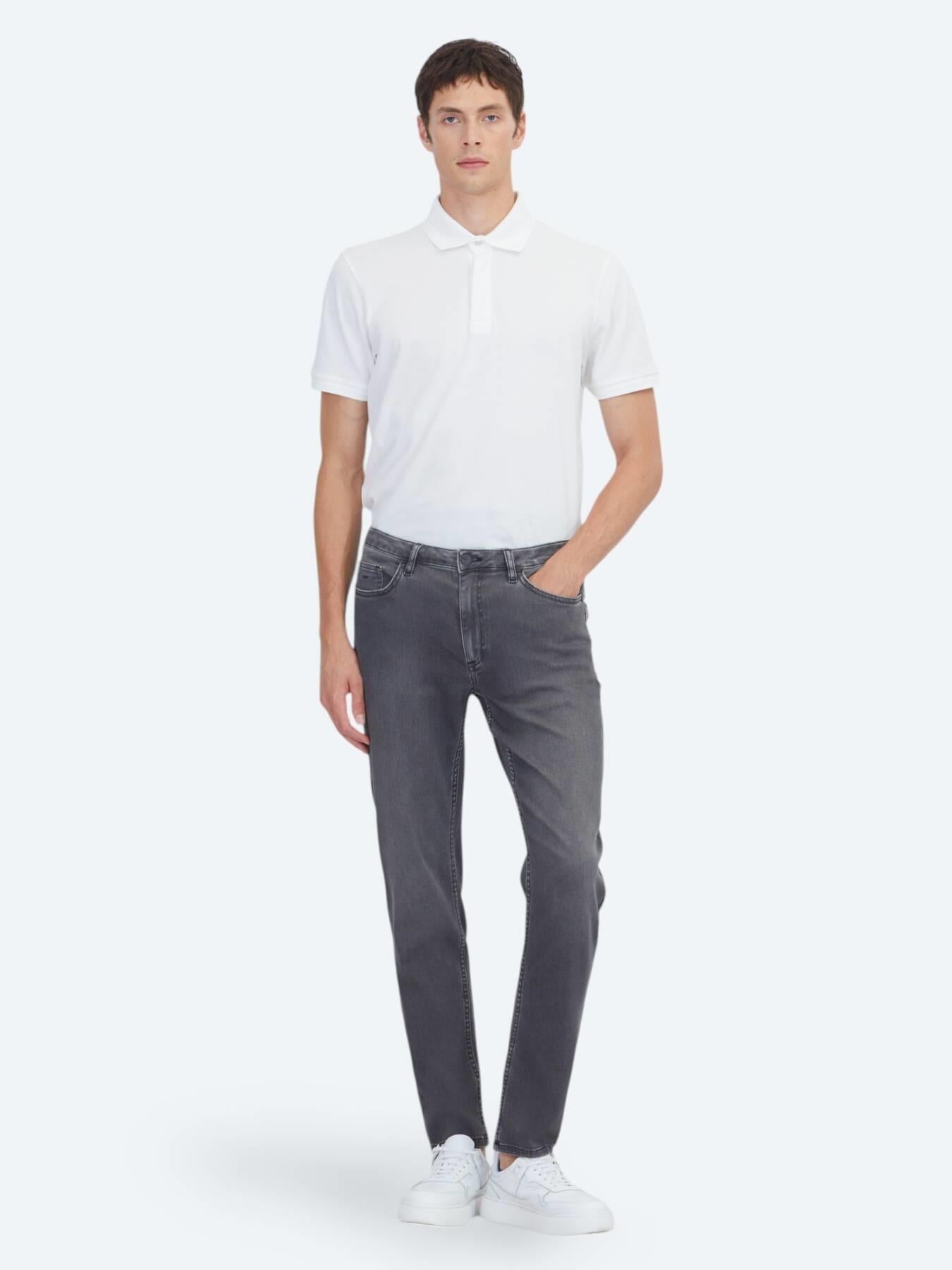 Koyu Gri Slim Fit Denim Pamuk Karışımlı Pantolon