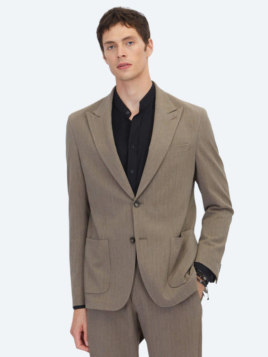Kahverengi Çizgili Comfort Fit Takım Elbise