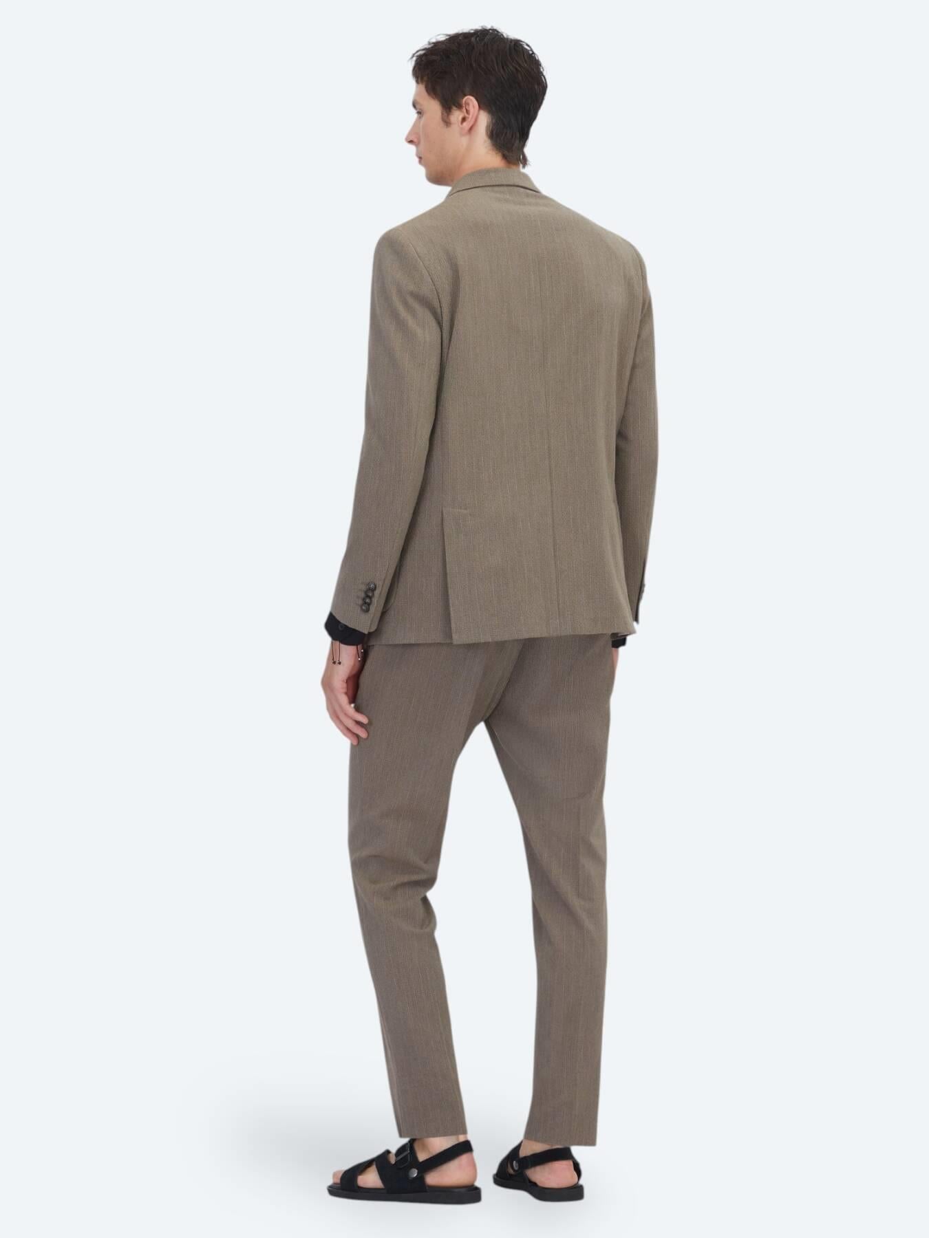 Kahverengi Çizgili Comfort Fit Takım Elbise