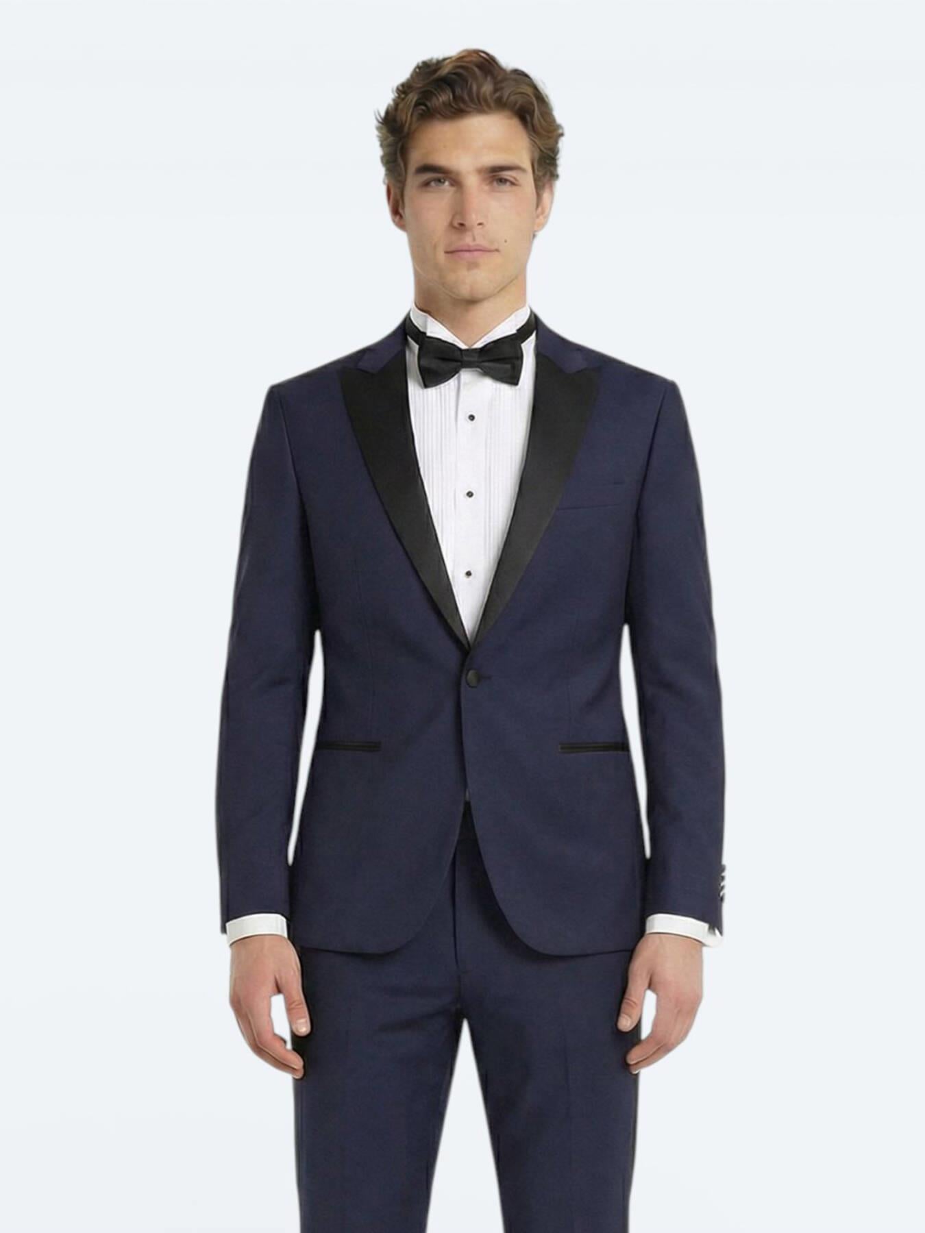 Saks Düz Slim Fit Kruvaze Yaka Dokuma Smokin Takım Elbise