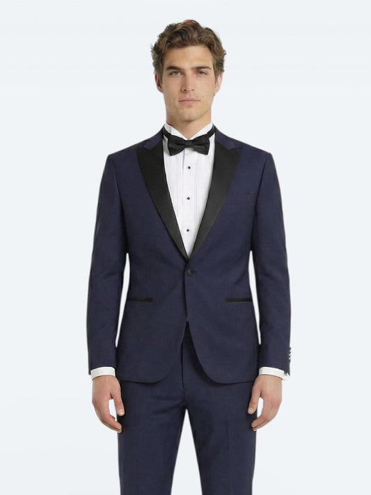 Saks Düz Slim Fit Kruvaze Yaka Dokuma Smokin Takım Elbise