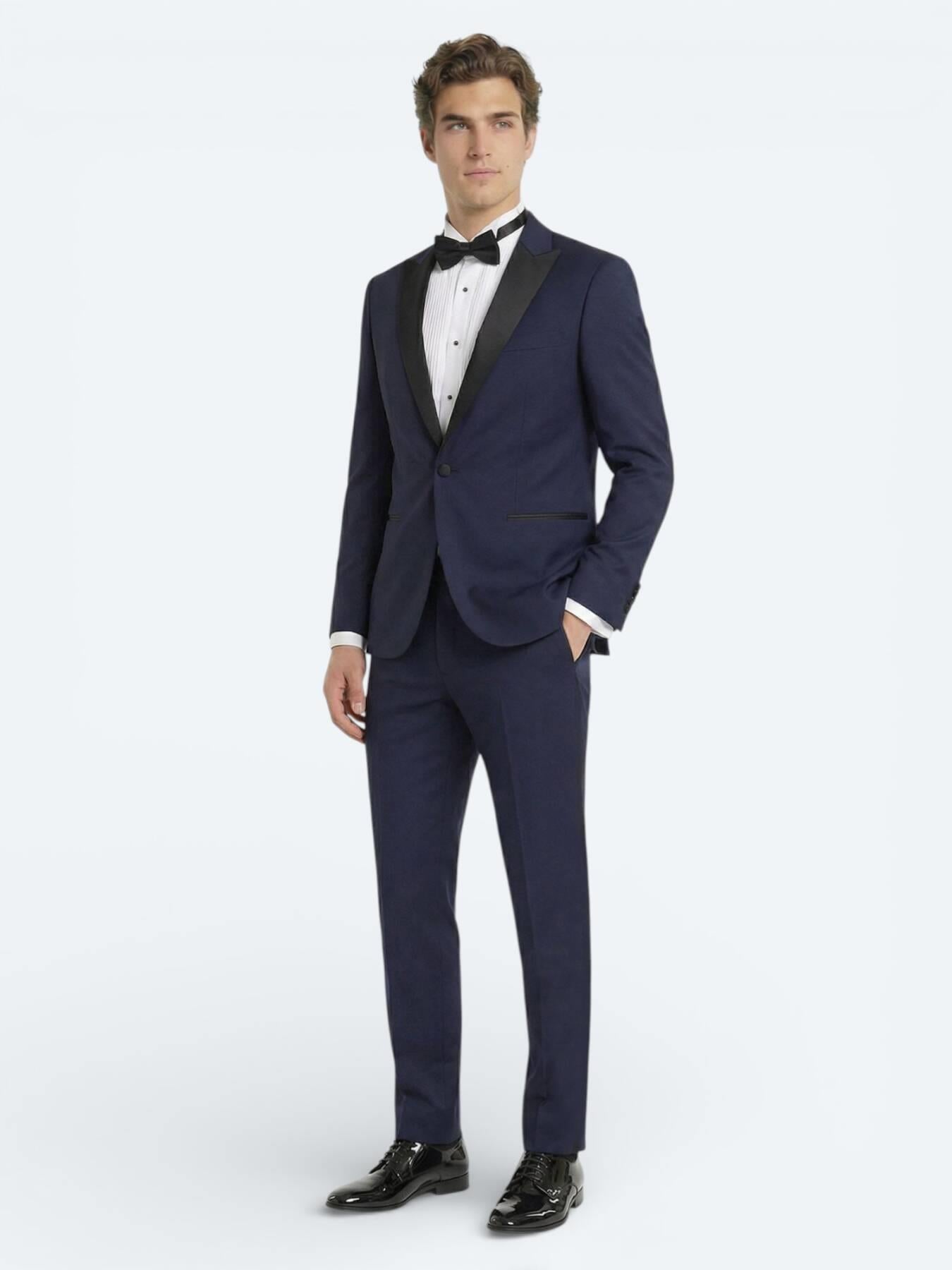 Saks Düz Slim Fit Kruvaze Yaka Dokuma Smokin Takım Elbise