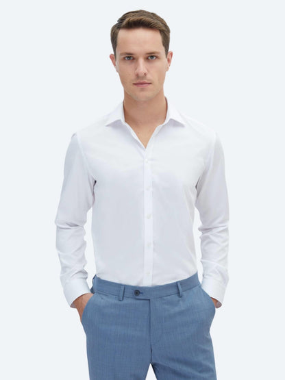 Beyaz Düz Slim Fit Uzun Dokuma Klasik %100 Pamuk Gömlek