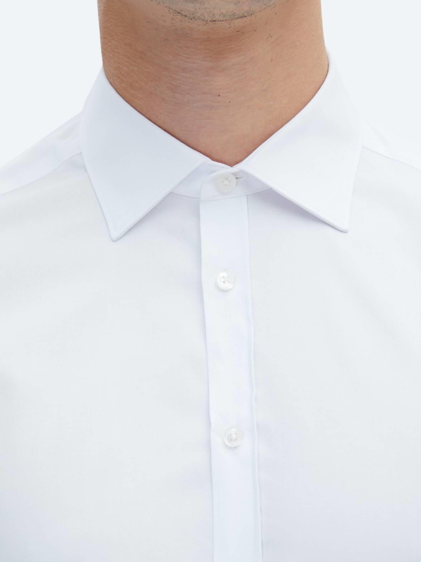 Beyaz Düz Slim Fit Uzun Dokuma Klasik %100 Pamuk Gömlek