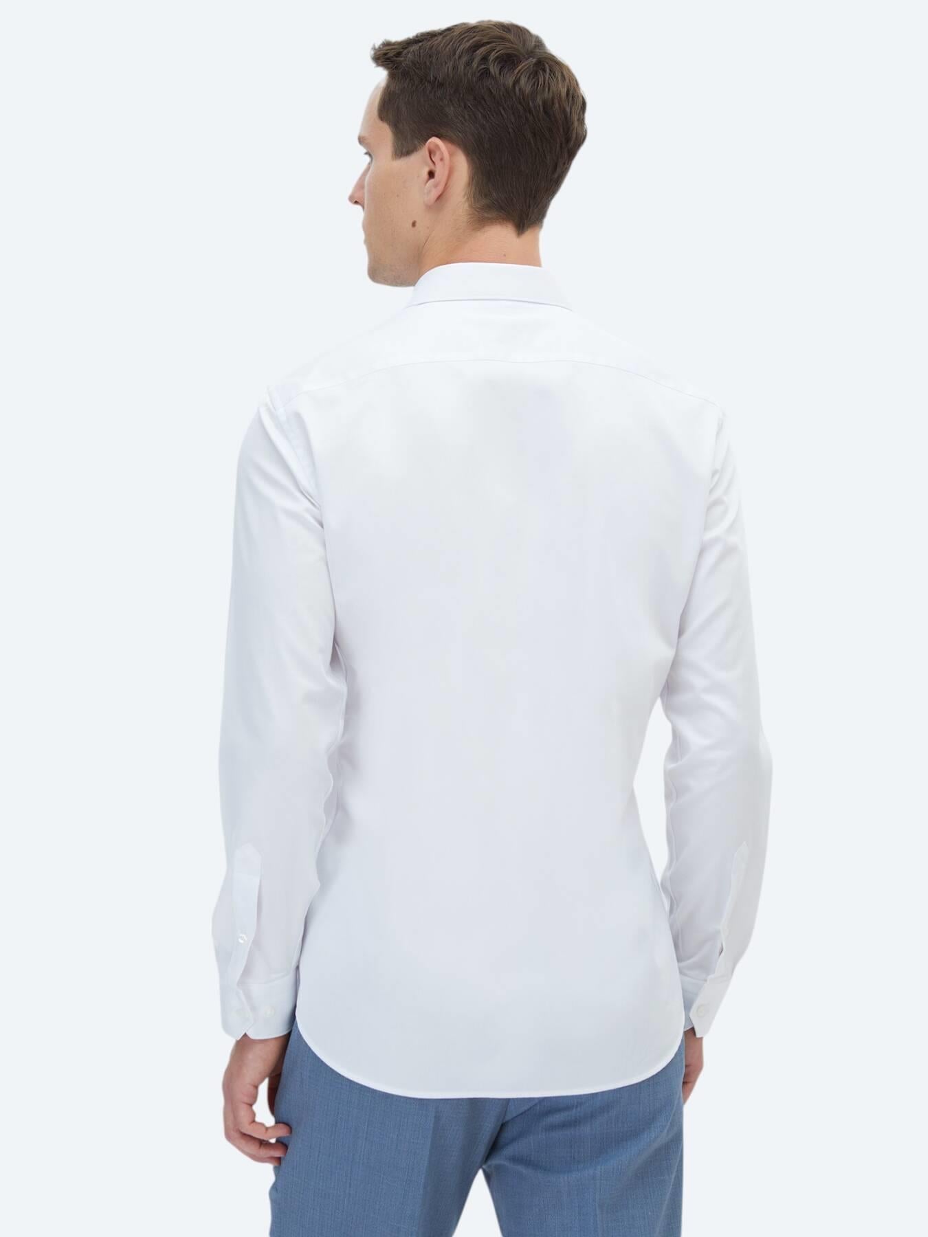 Beyaz Düz Slim Fit Uzun Dokuma Klasik %100 Pamuk Gömlek