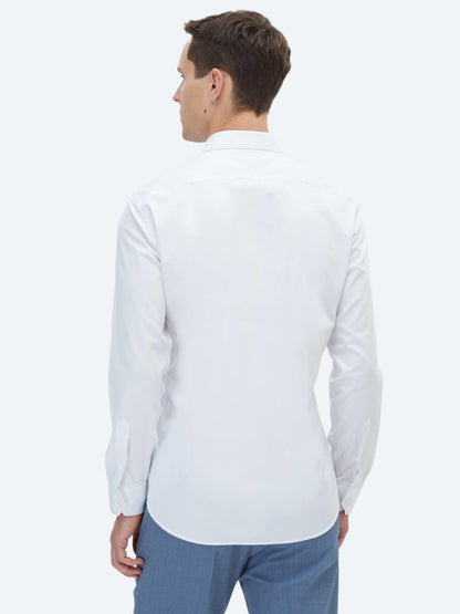 Beyaz Düz Slim Fit Uzun Dokuma Klasik %100 Pamuk Gömlek