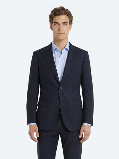 Lacivert Düz Modern Fit Yün Karışımlı Takım Elbise