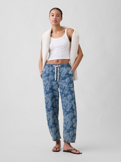Mavi Mid Rise Baskılı Pull-on Barrel Jean Pantolon