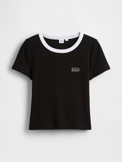Siyah Ribbed Gap Logo Baby Crop T-shirt