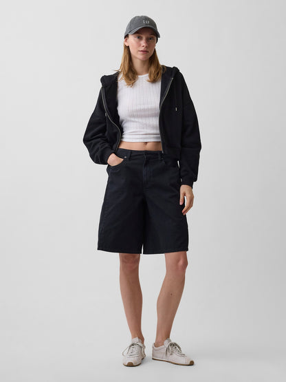 Siyah Mid Rise Twill Side-pleat Şort