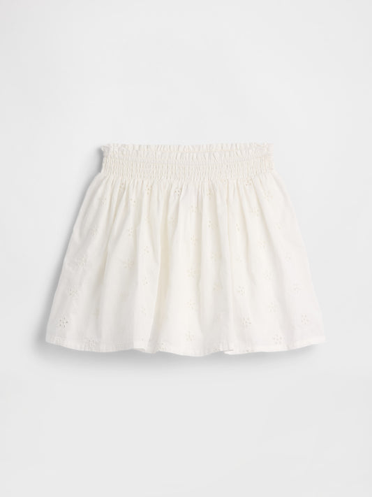 Beyaz Pull-on Smocked Etek