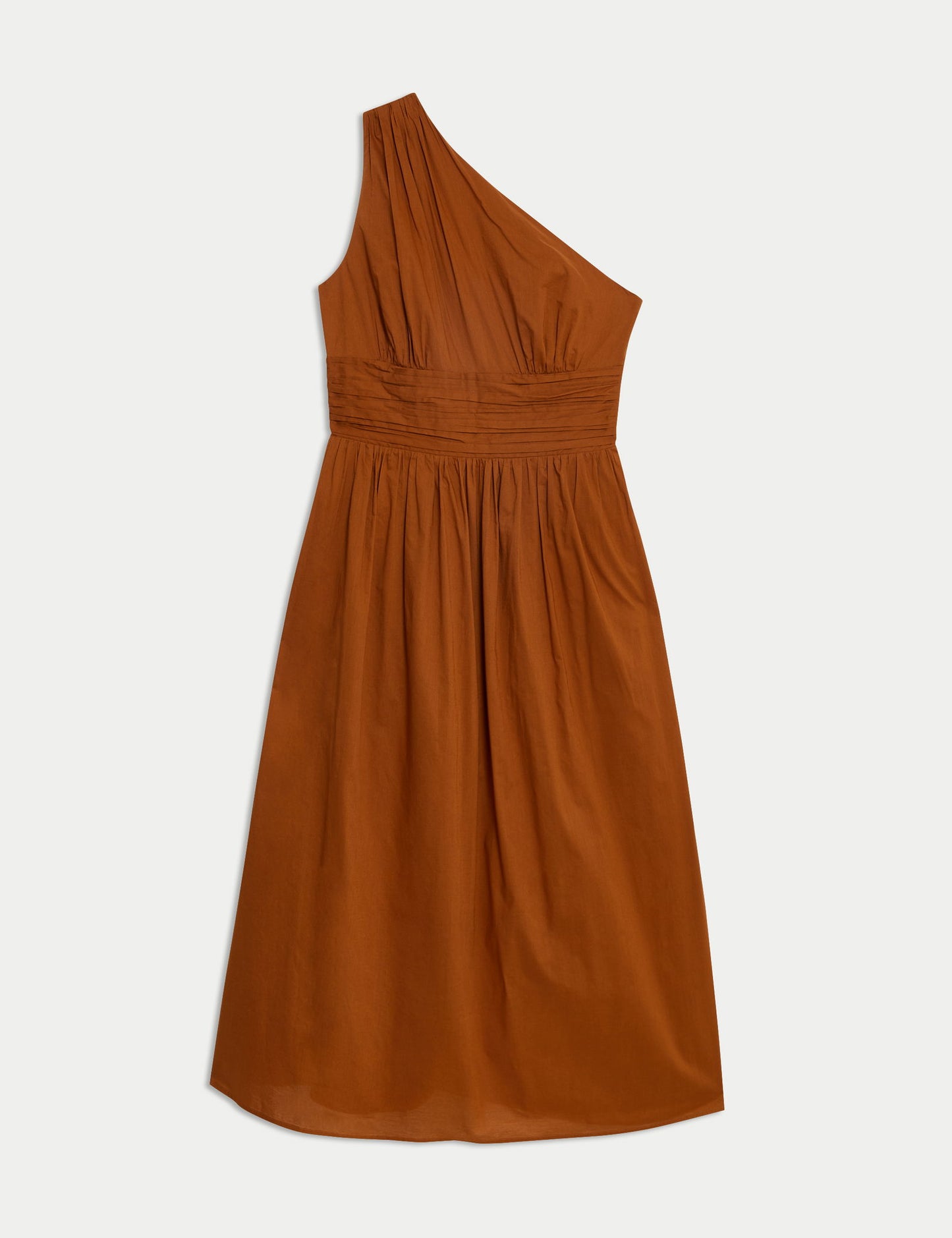 Saf Pamuklu Tek Omuz Midi Elbise