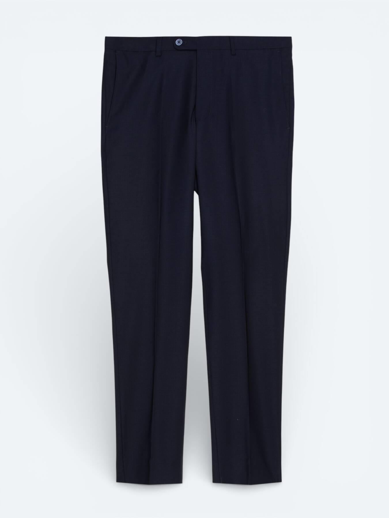 Lacivert Düz Modern Fit Yün Karışımlı Takım Elbise
